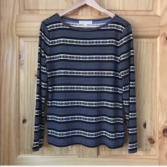 MICHAEL Michael Kors petite striped nautical long sleeve top size LP - Picture 2 of 7